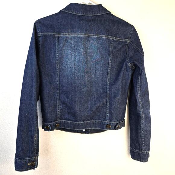 Garnet Hill Denim Jacket Women's 2 Blue Dark Wash Fading Classic Coastal - Picture 2 of 10